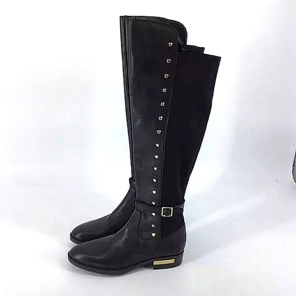 Vince Camuto Pelda Studded Knee High Riding Leather Black Boot Women's Size 6M🌴 - Picture 1 of 8
